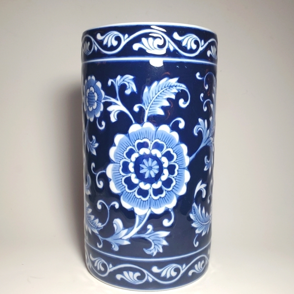 Vintage PIER 1 Utensil Holder Mandarin Collection Discontined Floral EUC 8" Tall